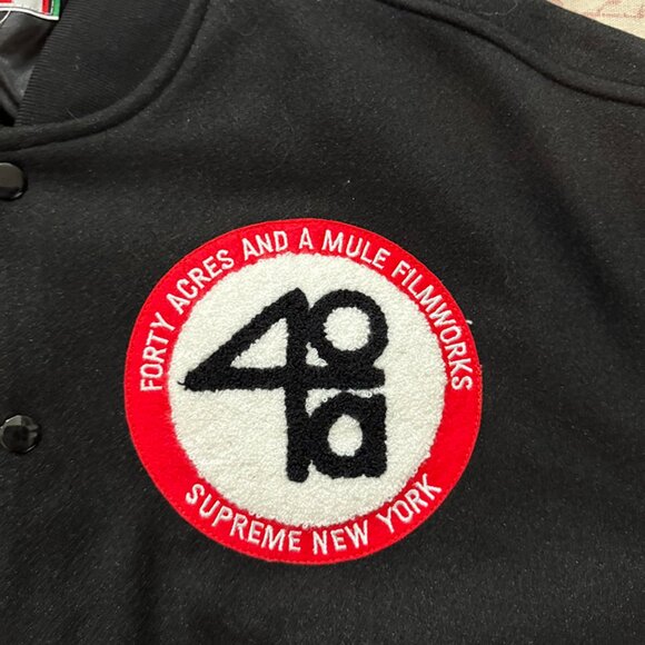 Supreme Black Baseball Jacket With Patchwork - Picture 3 of 7